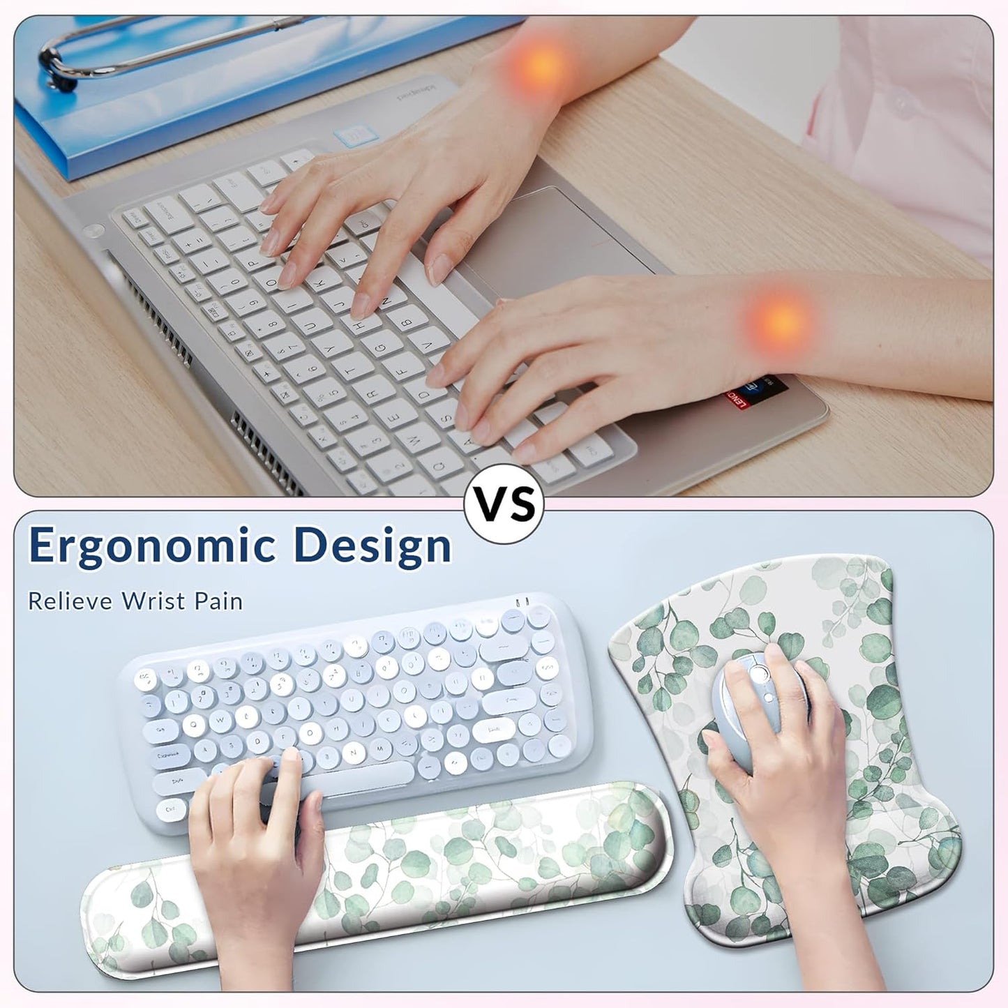 Desk Mat Set + Keyboard and Mouse Pad with Wrist Rest Support,4-in-1 Large Mousepad Computer Mats for Desktop Home & Office-Purple Butterflies