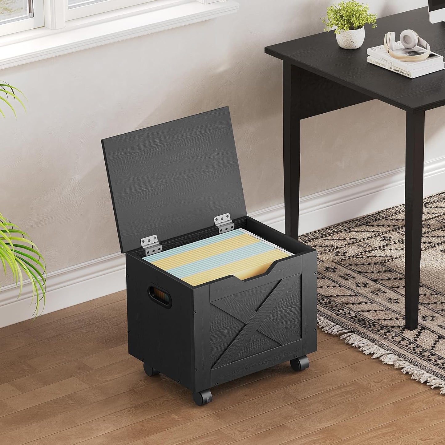 MAHANCRIS Rolling Filing Cabinet, Small File Cabinet Under Desk with Single Drawer, Hanging File Organizer for A4/Letter-Size Documents, Organizer Box, for Home Office, Rustic Brown FCRB4001