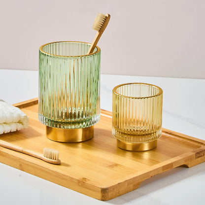 Makeup Brush Holder Organizer,Toothbrush Holders,Desk Pen Pencil Holder,Multifunctional Vintage Glass Brush Cup（L/Green/A3-6-US）