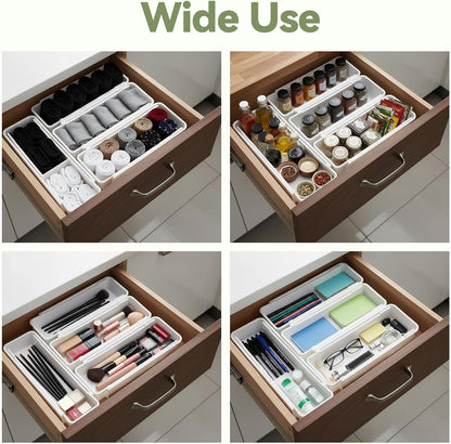 6 Pack Expandable Drawer Organizers Set, 9.8-16.2inches Plastic Drawer Organizer Trays Stackable Storage Container for Vanity Office Home Utensils Gadgets Shelf Kitchen