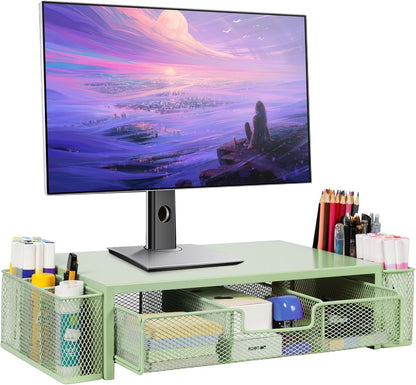 Qupui Computer Monitor Stand Riser with Drawer and Pen Holders, Desk Organizer Shelf and Accessories, Office Desk Accessories, Office Organization, Black