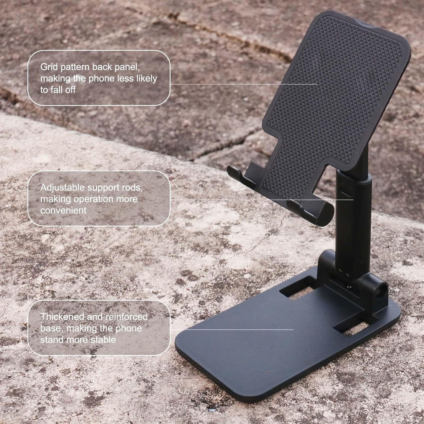 3 Pcs Cell Phone Stand,Fully Foldable and Angle Height Adjustable with Silicon Pad Cell Phone Holder for Desk, Office, Tablet Stand Compatible with All 4-10 Inches Smartphone and Tablet(Black)