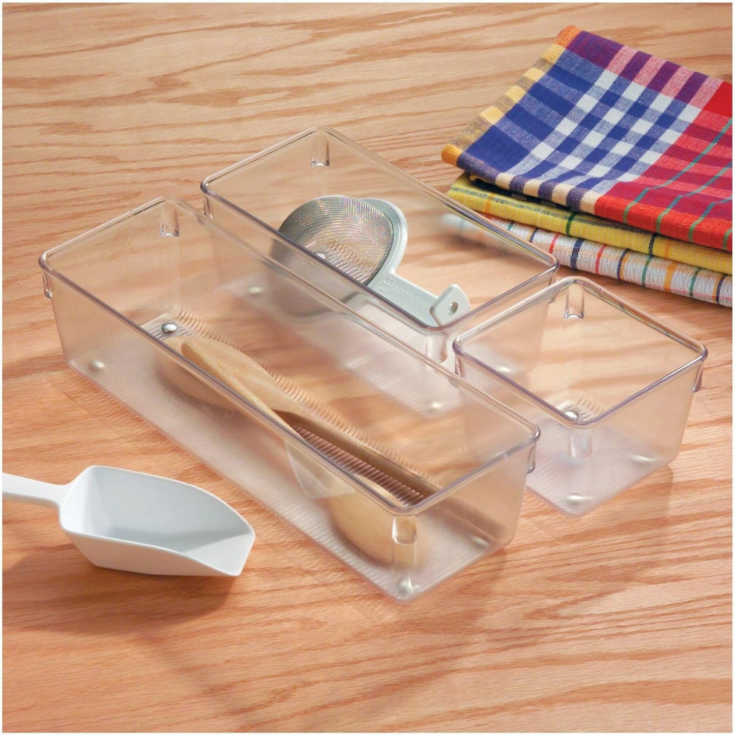 iDesign Plastic Drawer Organizer Bins - Storage for Kitchen, Bathroom, and Desk Drawers - Set of 6 - Clear