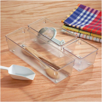 iDesign Plastic Drawer Organizer Bins - Storage for Kitchen, Bathroom, and Desk Drawers - Set of 6 - Clear