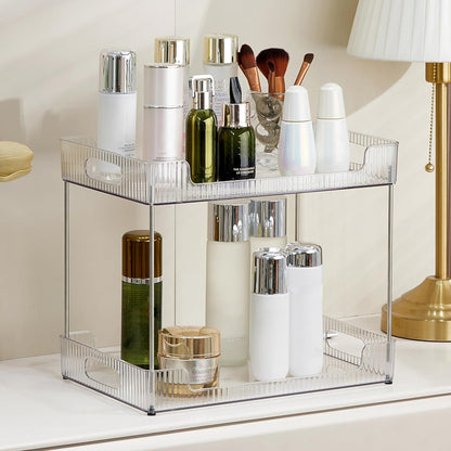 Goderewild 3 Tier Bathroom Counter Organizer, Multi-Purpose Cosmetics Skincare Shelf, Fits A4 Size Makeup Organizer for Office and Vanity Tray, Countertop Storage Solution for Kitchen,Bath.(Clear)