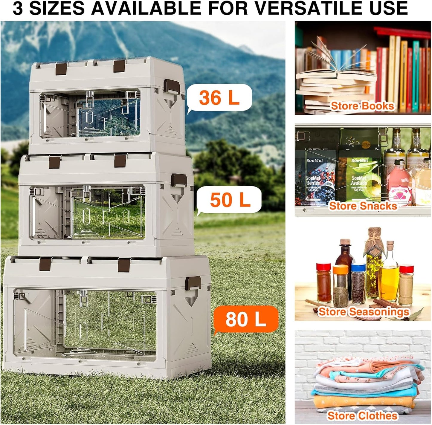 HYBRIDEAS 3-Pack Clear Stackable Storage Bins with Lids Magnetic Doors Open Front Foldable Folding Plastic Craft Containers Large Closet Organizers Box for Bedrooms Living Rooms Study Kids' Toys 24 QT