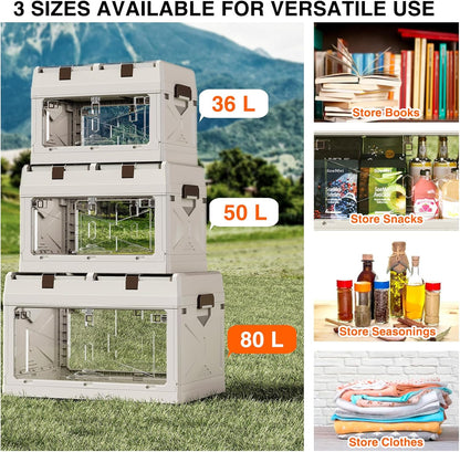 HYBRIDEAS 3-Pack Clear Stackable Storage Bins with Lids Magnetic Doors Open Front Foldable Folding Plastic Craft Containers Large Closet Organizers Box for Bedrooms Living Rooms Study Kids' Toys 24 QT
