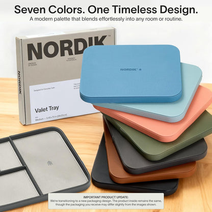 Nordik Leather Valet Tray - Sand Brown - 9.5 x 7.9 Inch Medium Vegan Leather Tray - Stylish Nightstand Organizer for Men - Modern Bedside Caddy - EDC Catchall for Key Watch Wallet Jewellery
