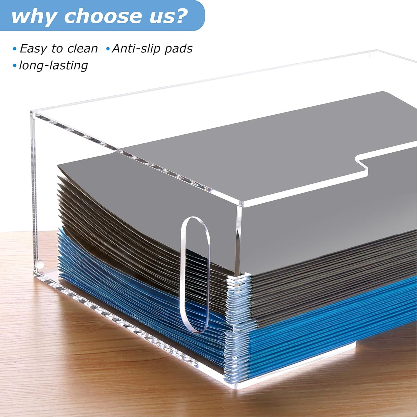 DINGHUO Acrylic File Folder Organizer, Hanging File Organizer Box, File Holder with Handles for Letter Size, Clear File Box Desktop Folder Storage for Office Home Work -1 Pack