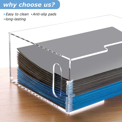 DINGHUO Acrylic File Folder Organizer, Hanging File Organizer Box, File Holder with Handles for Letter Size, Clear File Box Desktop Folder Storage for Office Home Work -1 Pack