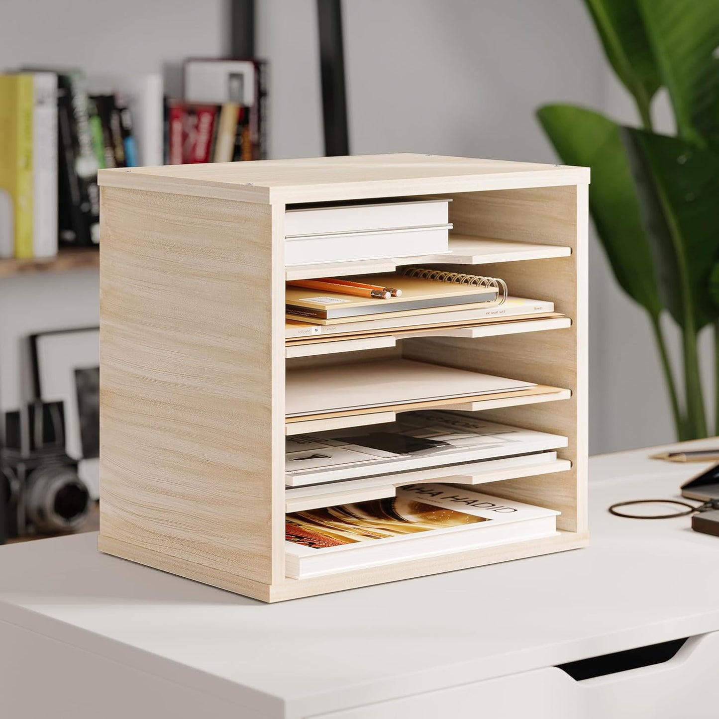 Ballucci File Organizer Paper Sorter, 5 Tier Adjustable Shelves Office Desk Organizer, 13 5/8" x 9 1/4" x 12", Black