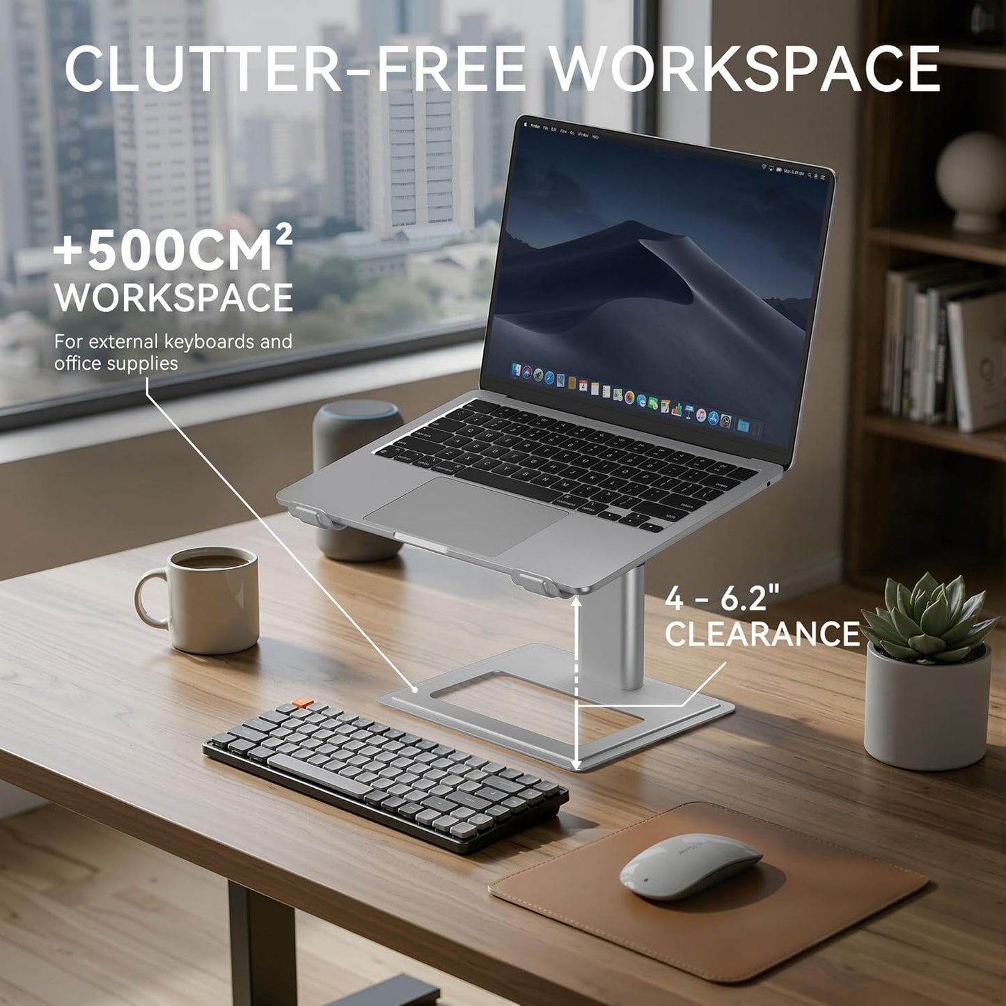 SOUNDANCE Adjustable Laptop Stand for Desk, Computer Stand, Ergonomic Laptop Riser Holder Compatible with 10 to 17.3 Inches Notebook PC Computer, Aluminum Silver