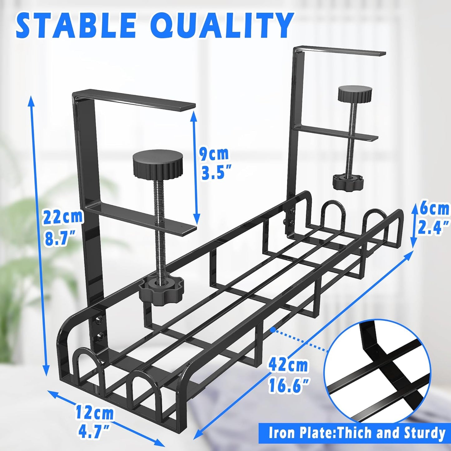 Sleclean Under Desk Cable Management Tray, 2 Pack, 16.6"x4.7" Steel Cable Organizers With Upgraded Long Arm Clamp, No Drill Wire Management for Home - No Damage to Desk