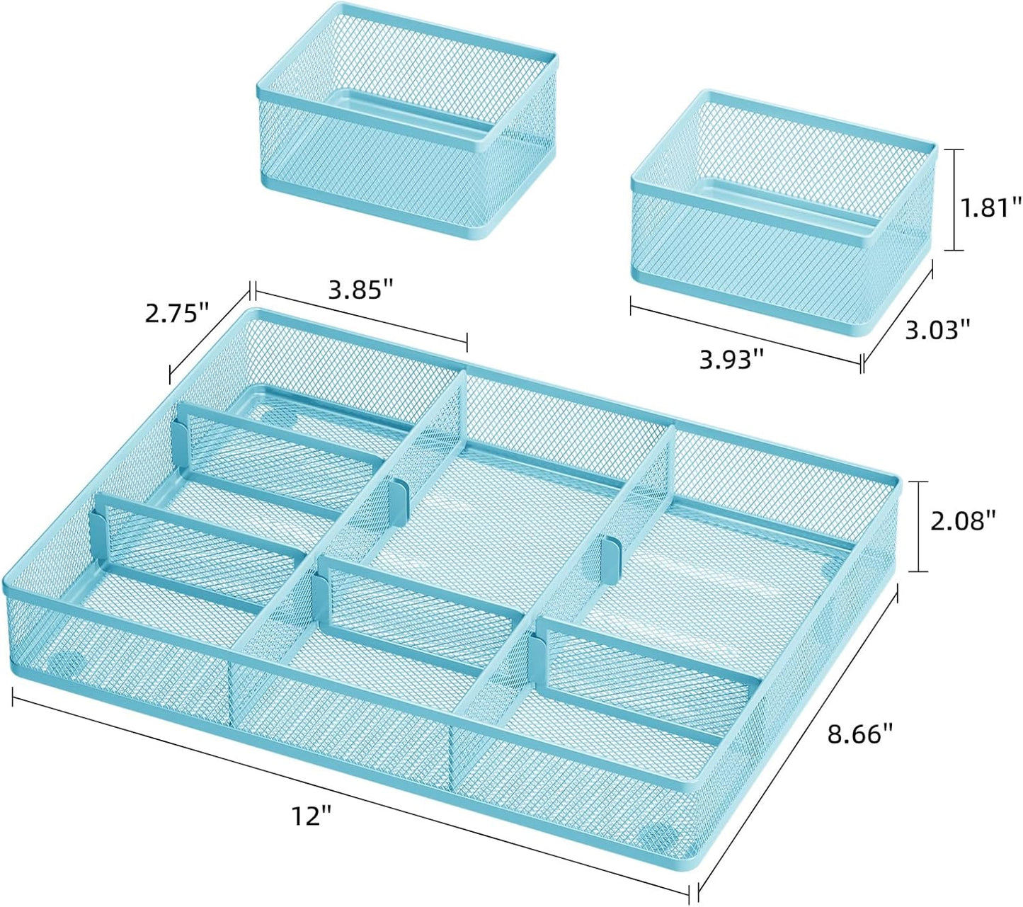 Marbrasse 3 Packs Desk Drawer Organizers, Metal Mesh Dividers Desk Drawer Organizer Tray with 9 Adjustable Compartments, Pen Organizer for Drawer Tray Box Accessories for Desktop,Kitchen, Makeup