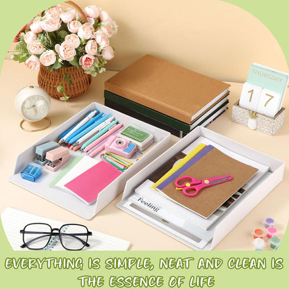4 Pcs Stackable Desk Organizer Trays Rectangular Plastic Desk Holder Desktop Letter Tray File Organizer Paper, File, Magazine, Office Organization for Desktop