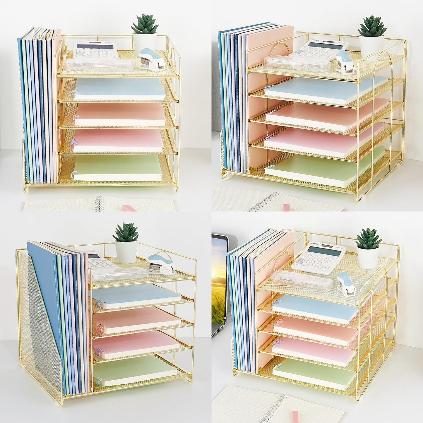LEKETREE Desk Organizers and Accessories, 5-Tier Paper Letter Tray Organizer with File Holder, Desktop Organizer for Office Supplies (Black)