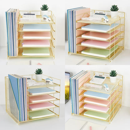 LEKETREE Desk Organizers and Accessories, 5-Tier Paper Letter Tray Organizer with File Holder, Desktop Organizer for Office Supplies (Black)