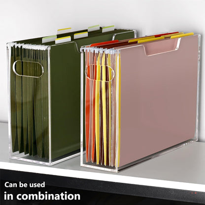 DINGHUO Hanging File Organizer, Acrylic File Holder with Handles, No Assembly Required, Clear File Crate Storage Box for Desk Office, Fits Standard Letter Size 8.5"x11" Folders