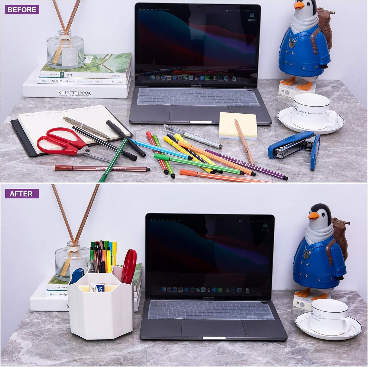 Siveit Desk Pencil Pen Holder, Rotating Pen Organizers 360-Degree 5 Grid Pen Holder for Desktop Storage Stationery Supplies Organizer, Home, Office, School, Kids, Peach Pink