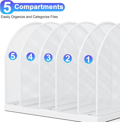 gianotter Desktop File Organizer, Desk Organizer with 5 Compartments, Paper Organizer for Desk, Workspace Organizers for Office Supplies (Black, Upright Style)