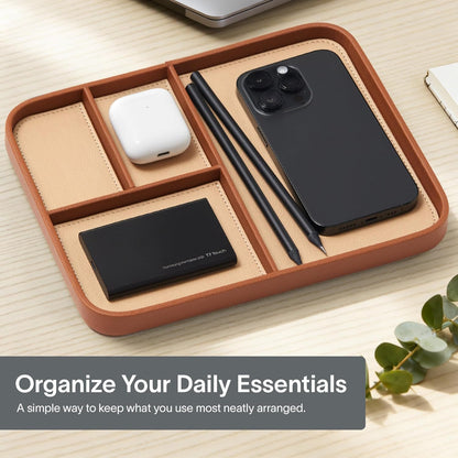 Nordik Leather Valet Tray - Pebble Black - 9.5 x 7.9 Inch Medium Vegan Leather Tray - Stylish Nightstand Organizer for Men - Modern Bedside Caddy - EDC Catchall for Key Watch Wallet Jewellery