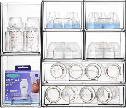 Vtopmart Stackable Storage Drawers Set of 4, Clear Plastic Organizer Bins for Bathroom Supplies,Ideal for Cabinet,Pantry,Laundry Room Organization