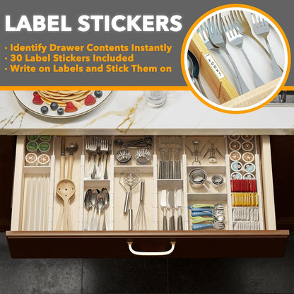 SpaceAid Bamboo Drawer Dividers with Inserts and Labels, Kitchen Adjustable Drawer Organizers, Expandable Organization for Home, Office, Dressers, 4 Dividers with 9 Inserts (17"-22" Natural)