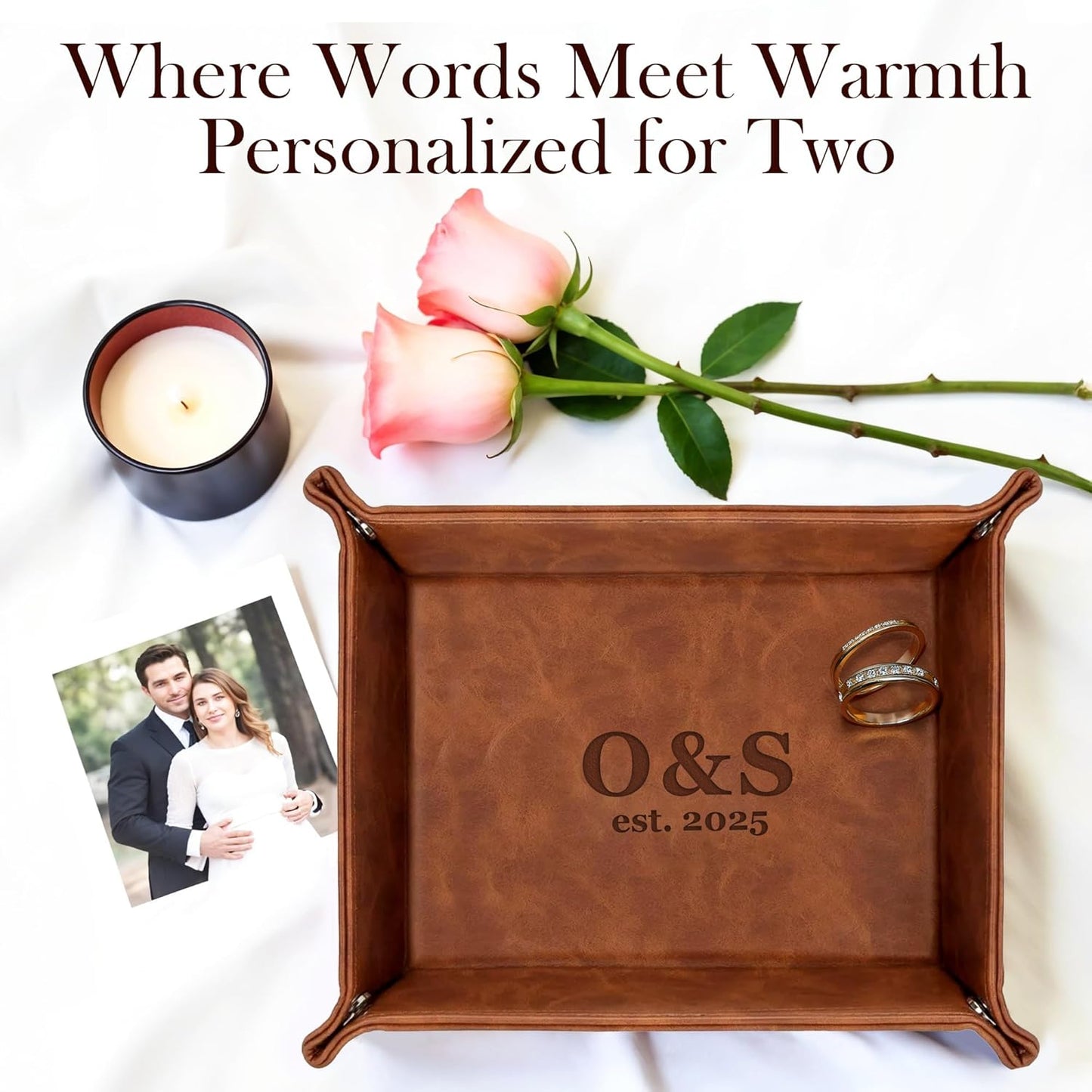 Personalized Engraved Leather Tray for Men with Engraved Name, PU Leather Valet Organizer for Dad, Custom Gift for Him, Custom Catchall Tray for Desk, Office, Accessories Travel Organizer for Men