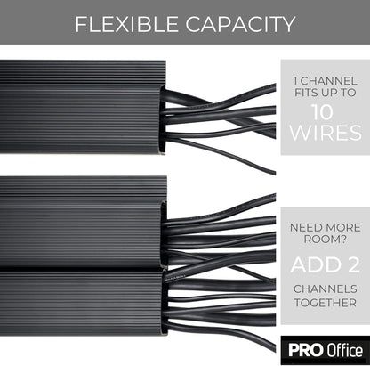 Cable Management ProOffice 96in J Channel Cable Raceways - 6X 16in Black No Screw/No Drill Computer Cord Organizer - Cable Channels for Wire Management Under Desk with Adhesive