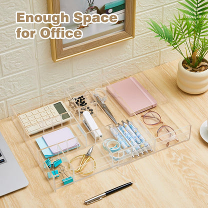 Briwooody 2 Pcs Acrylic Desk Drawer Organizer Maximum 12 x 18 x 2.1 Inch Expandable Drawer Organizer Trays with 8 Adjustable Compartments Desk Accessories for Makeup Silverware Office Bathroom