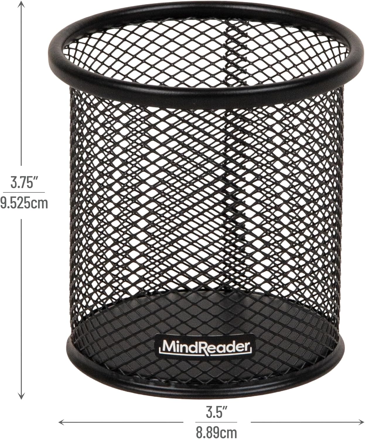 Mind Reader Pen and Accessories Holder, Desktop Organizer, Office, Metal Mesh, 3.5"L x 3.5"W x 3.75"H, Set of 3, Black