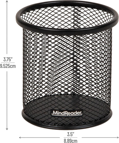 Mind Reader Pen and Accessories Holder, Desktop Organizer, Office, Metal Mesh, 3.5"L x 3.5"W x 3.75"H, Set of 3, Black