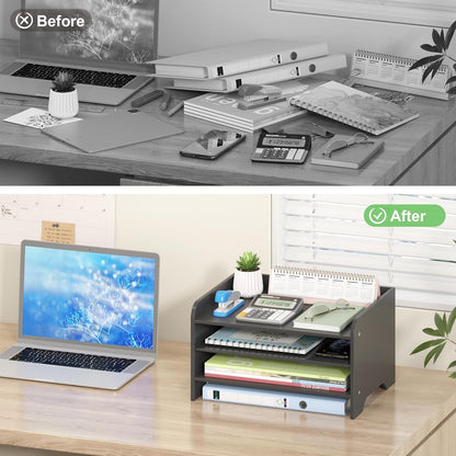 Desk File Organizer 4-Tier Desktop Paper Mail Organizer Document Holder for Home Office Supplies, Office Desk Accessories & Workspace (Nature)