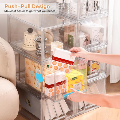 DILIBRA 2 Packs Large Stackable Storage Drawers, Plastic Clear Bathroom Make up Under Sink Drawer Organizers, Acrylic Bathroom Storage Bins for Cabinet Closet Office Kitchen Pantry Snacks Organization