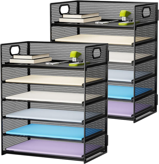 Marbrasse 6 Tier Paper Organizer Letter Tray - Mesh Desk File Organizer with Handle, Paper Sorter Organizer for Letter/A4 Office File Folder Holder - Black