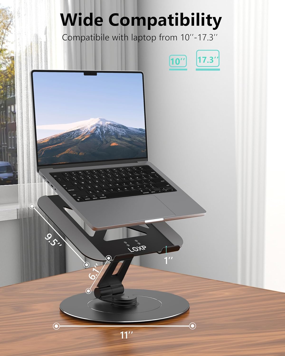 LOXP Adjustable Laptop Stand for Desk, Metal Foldable Laptop Riser, Ventilated Cooling Lectern, Ergonominc Computer Notebook Stand for Desk Compatible with 10-15.6“ Laptops