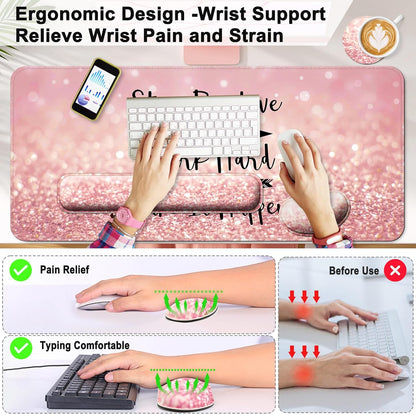 Keyboard Wrist Rest + Mouse Pad with Wrist Support + Desk Mat + Coaster 4 in 1 Set, XXL Large Gaming Mousepad Cute Ergonomic Mouse Pads for Desk Computer Laptop Office Decor-Beach