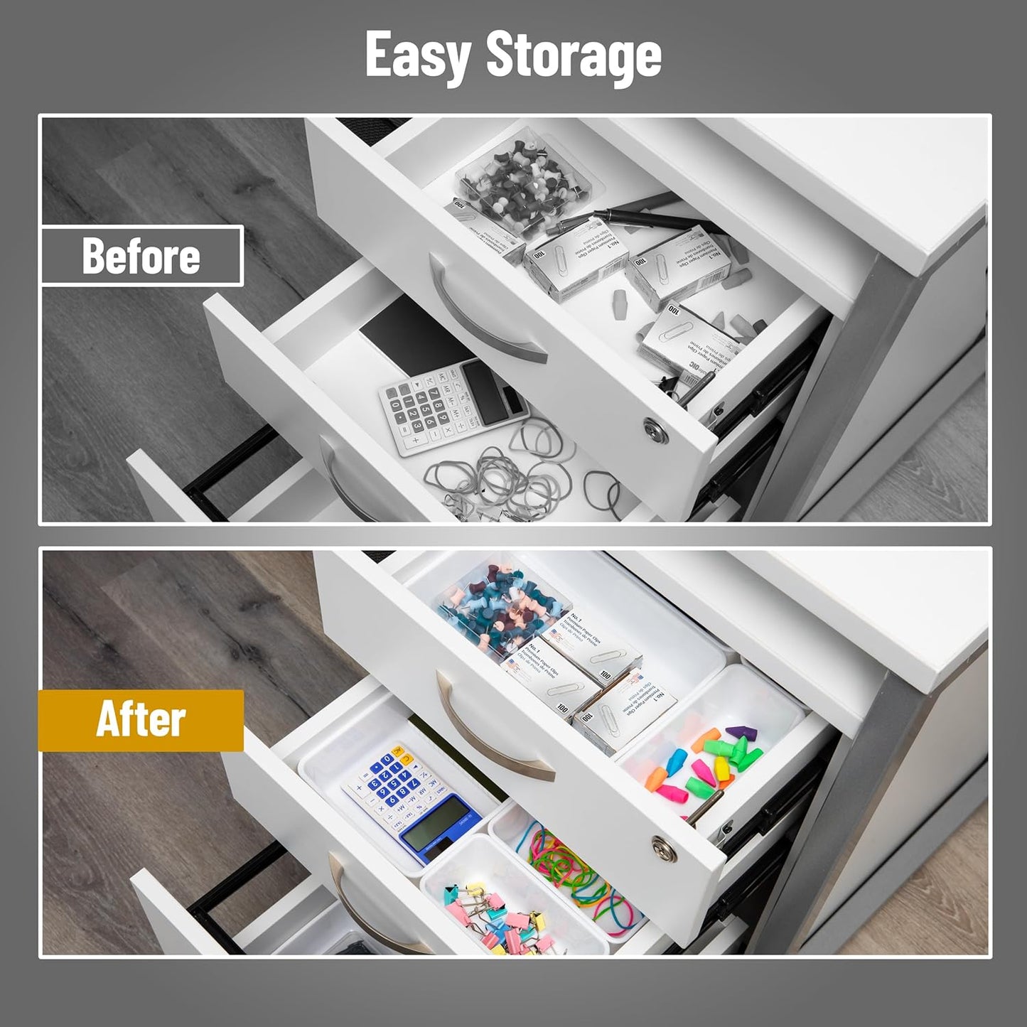 Mind Reader 8-Piece Drawer Organizer Set, Storage Trays for Kitchen, Bathroom, Office, Makeup, Jewelry & More, Junk Drawer Tray, Utensil Holder, Plastic, Clear