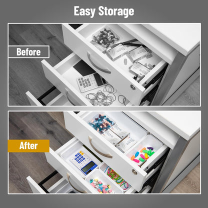 Mind Reader 8-Piece Drawer Organizer Set, Storage Trays for Kitchen, Bathroom, Office, Makeup, Jewelry & More, Junk Drawer Tray, Utensil Holder, Plastic, Clear