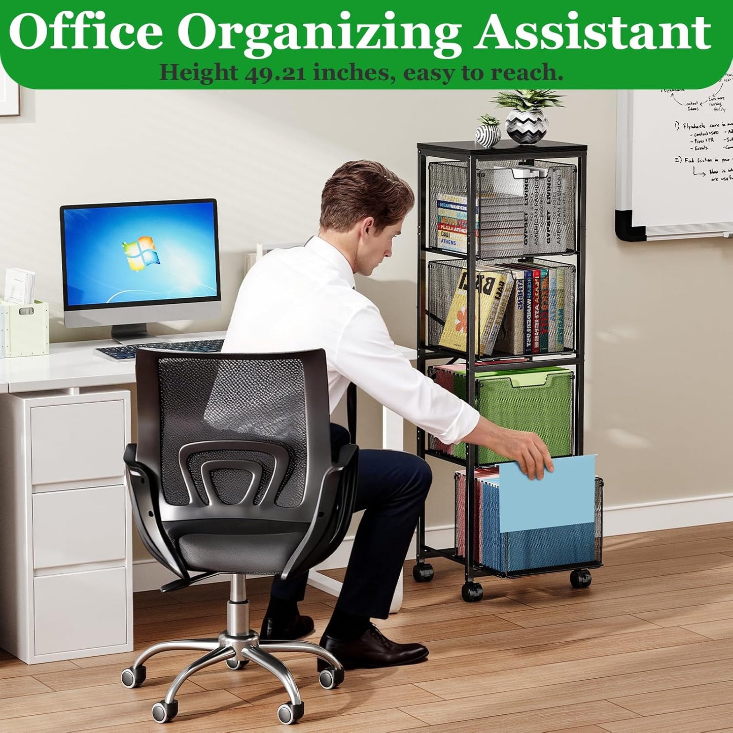 Sbanmao Rolling File Cart with 2 Storage Drawers, Mobile File Cabinet with Wheels, Hanging File Folder Organizer, Under Desk Storage, Printer Stand Utility Cart Filing Cabinet for Home Office,Black