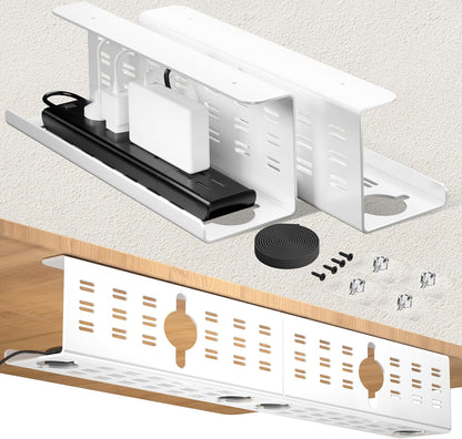2 Pack Cable Management Under Desk Black, Cinati 32" Large Cable Management Tray, Under Desk Alloy Steel Wire Organizers, Cord Hider Tray for Office and Home - Tape or Screw Installation