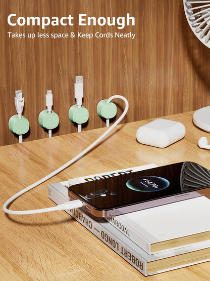 12 Pack Magnetic Cable Clips – [One-Snap Lock] Phone Cord Holder for Desk, Adhesive Magnetic Cord Organiser for Nightstand, Wall, Car – Under Desk Cable Management for Office, Home