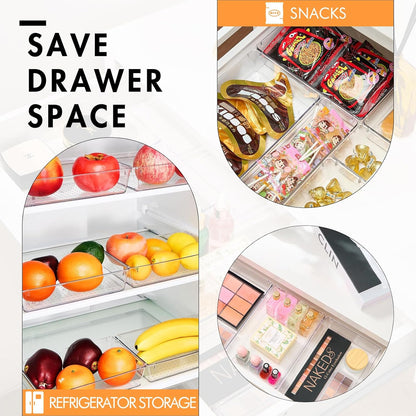 HOUSE DAY Makeup Drawer Organizer Trays 24 PCS, 4-Size Clear Drawer Organizers with Silicone Pads, Vanity Organizers and Storage, Non Slip Plastic Drawer Organizer for Desk, Bathroom, Kitchen, Office