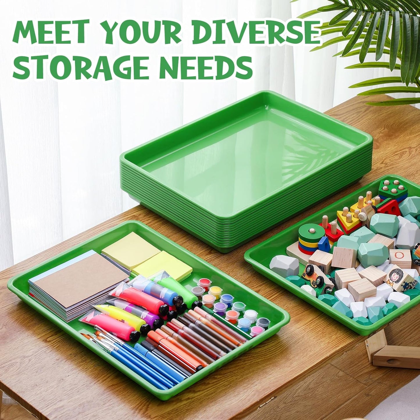 Hoteam 10 Pcs Flat Storage Organizer Tray Bin Paper Tray for Classroom Plastic Stackable File Organizer for School Office Teacher Book Organization(Clear,13.78 x 9.84 x 3.15 Inch)