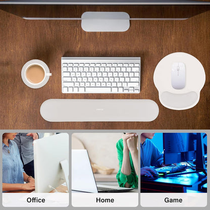 MOSISO Wrist Rest Support for Mouse Pad&Keyboard Set, Circle Curved Ergonomic Mousepad&Coaster Non-Slip Base Home/Office Pain Relief&Easy Typing Pad with Soft Cloth&Silicone Lining, Antique Green