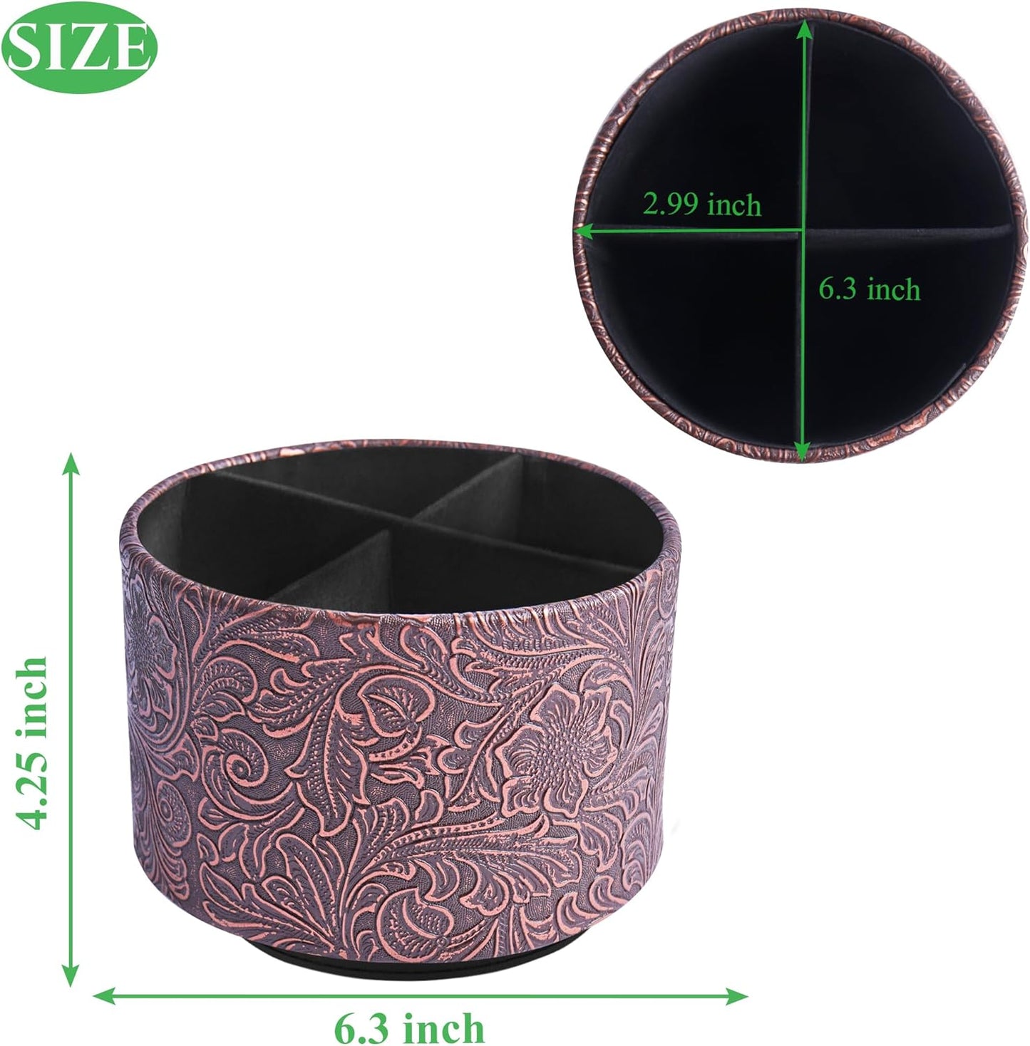 lizimandu Round Leather Art Supply Organizer,Remote Control Holder,360 Degree Spinning,Multi-Functional Pencil Holder,4 Compartments Desktop Stationary Organizer(1-Gold) - Colors B