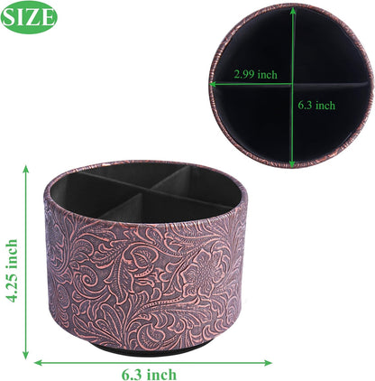 lizimandu Round Leather Art Supply Organizer,Remote Control Holder,360 Degree Spinning,Multi-Functional Pencil Holder,4 Compartments Desktop Stationary Organizer(1-Gold) - Colors B