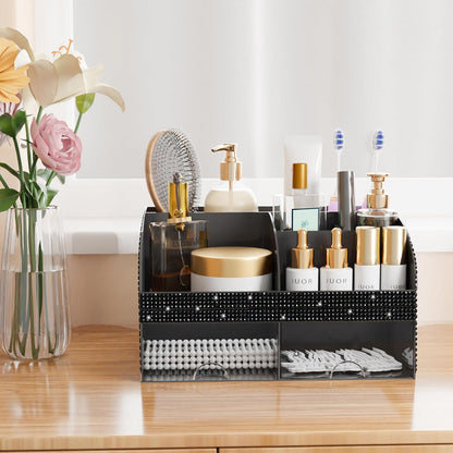 Makeup Organizer with Drawers, Cosmetic Storage for Dresser Vanity and Bathroom Countertop, Beauty Holder for Lipstick Brush, Skincare Organizer for Vanity, Cosmetic Display Case (White)