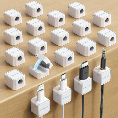 10Pack 2026 Upgraded Cord Organizer Magnetic Cable Clips [1s Lock] MRGLAS Cable Holder Office Desk Accessories with 4 Extra Strong Adhesive Pads, Wire Keeper for Nightstand Desktop Wall Car