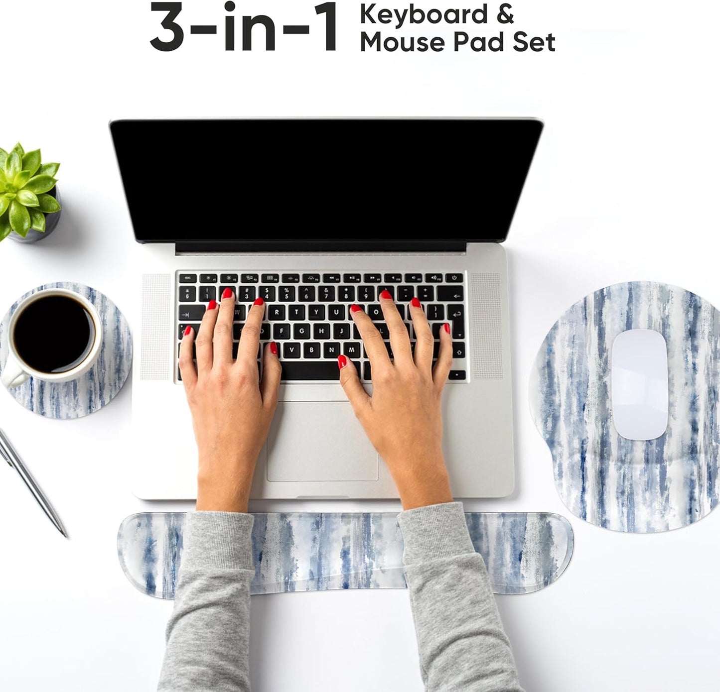 Ergonomic Keyboard Mouse Pad Wrist Rest Support Set for Laptop/Computer/Desktop,Memory Foam Hand Rest Wrist Cushion for Gaming/Office,Lightweight Comfortable & Pain Relief (Flowers)